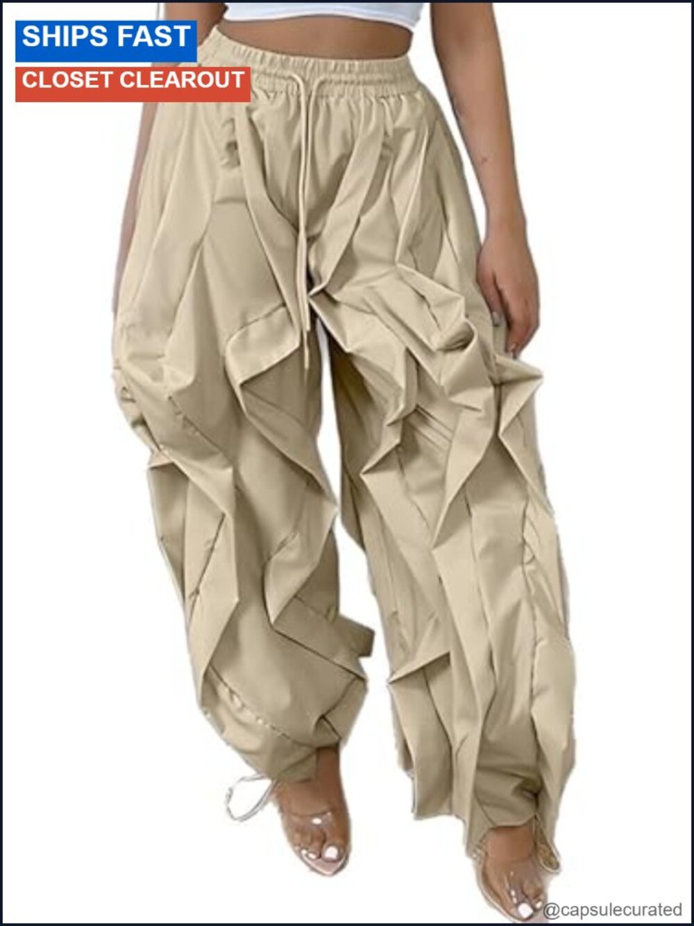 Balloon Pants Womens Polyester Spandex Wide Leg Drawstring Streetwear